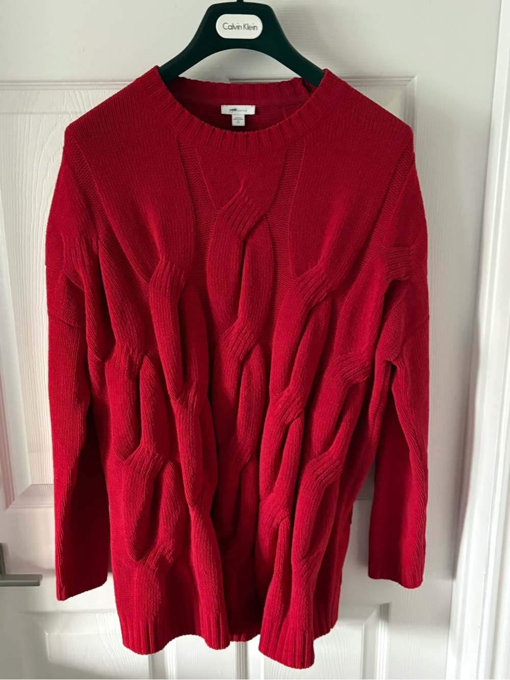 J. Jill Red Chenille Chunky Cable-Knit Oversized Pullover Sweater MTall